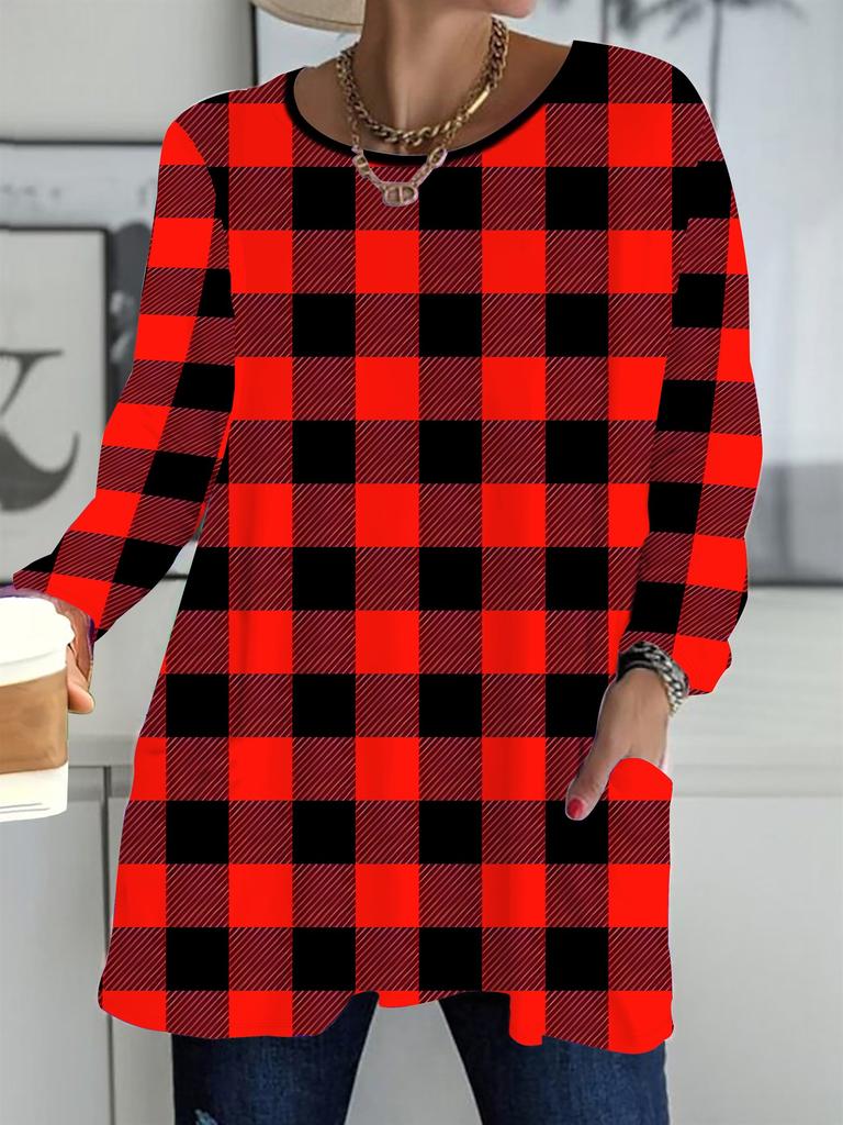 Jesień Zima 2025 Nowe Damskie Bluzki Plus Size, Modne T-Shirty z Okrągłym Dekoltem i Długim Rękawem z Kwiatowym Nadrukiem 3D