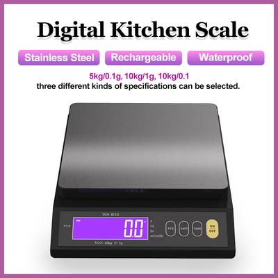 5kg/10kg LCD Display Digital Kitchen Scale Rechargeable Electronic Weighing Tool Waterproof Stainless Steel Home Measuring Tool