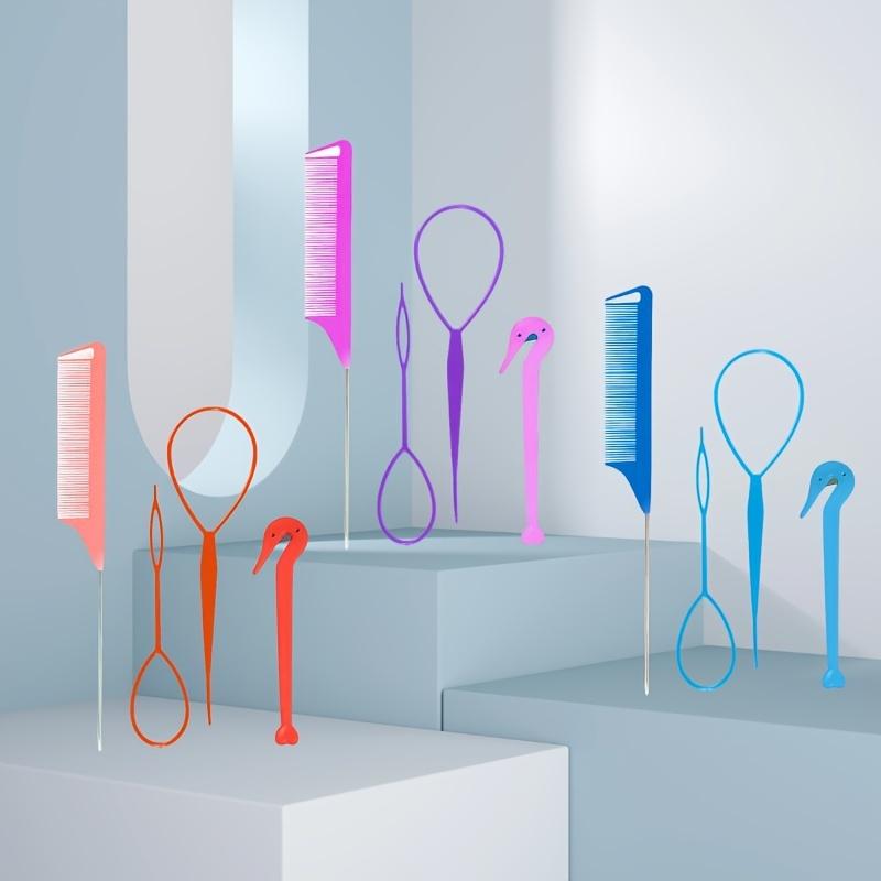 4-piece hair tool set Rat tail fine tooth comb Braiding tool Bun maker Braiding tool Hair elastic band remover