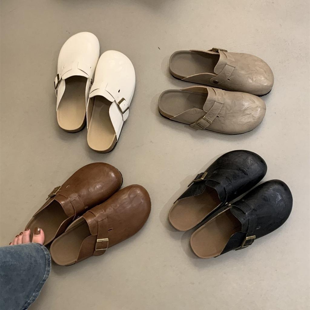 Platform slippers women's spring and autumn retro casual bag head half slippers women wear lazy shoes