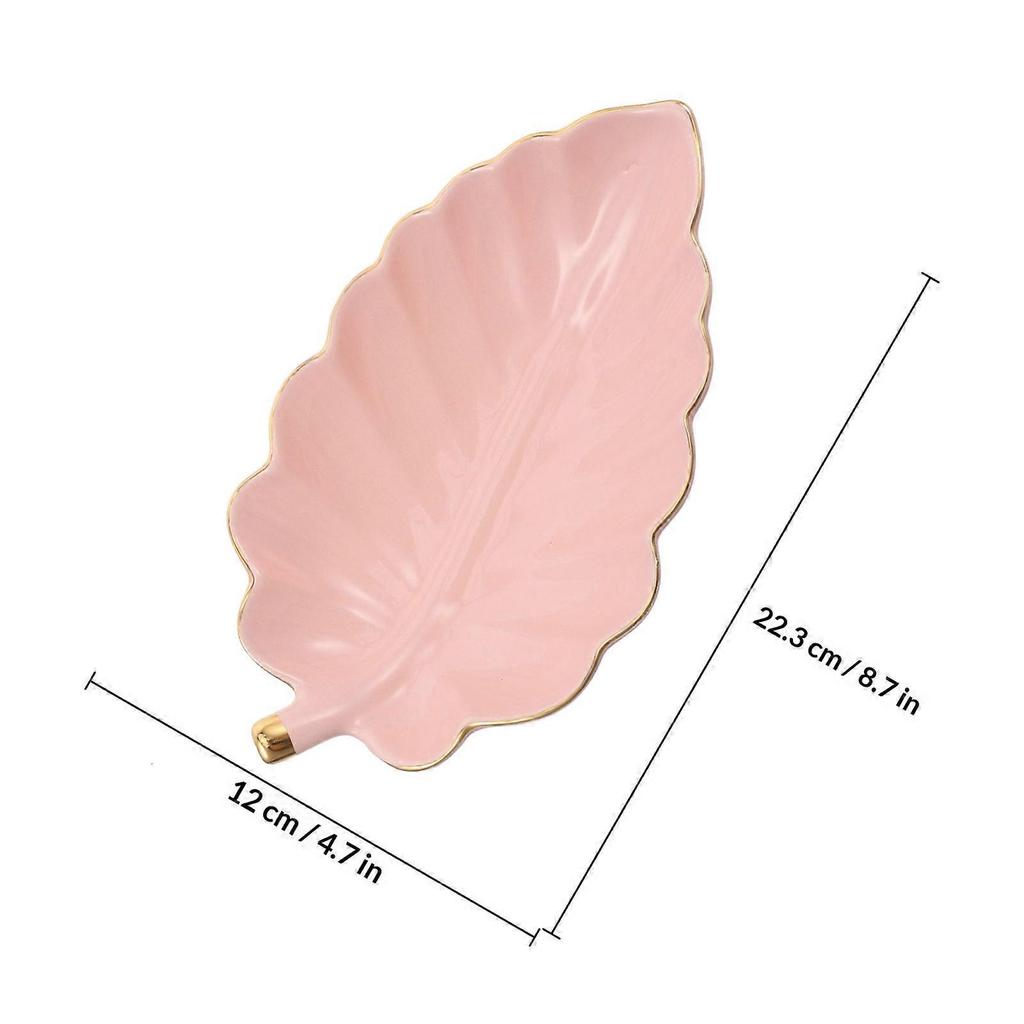 Pink Ceramic Leaf Tray Gold Edge Jewelry Storage Plate for 1 Tray