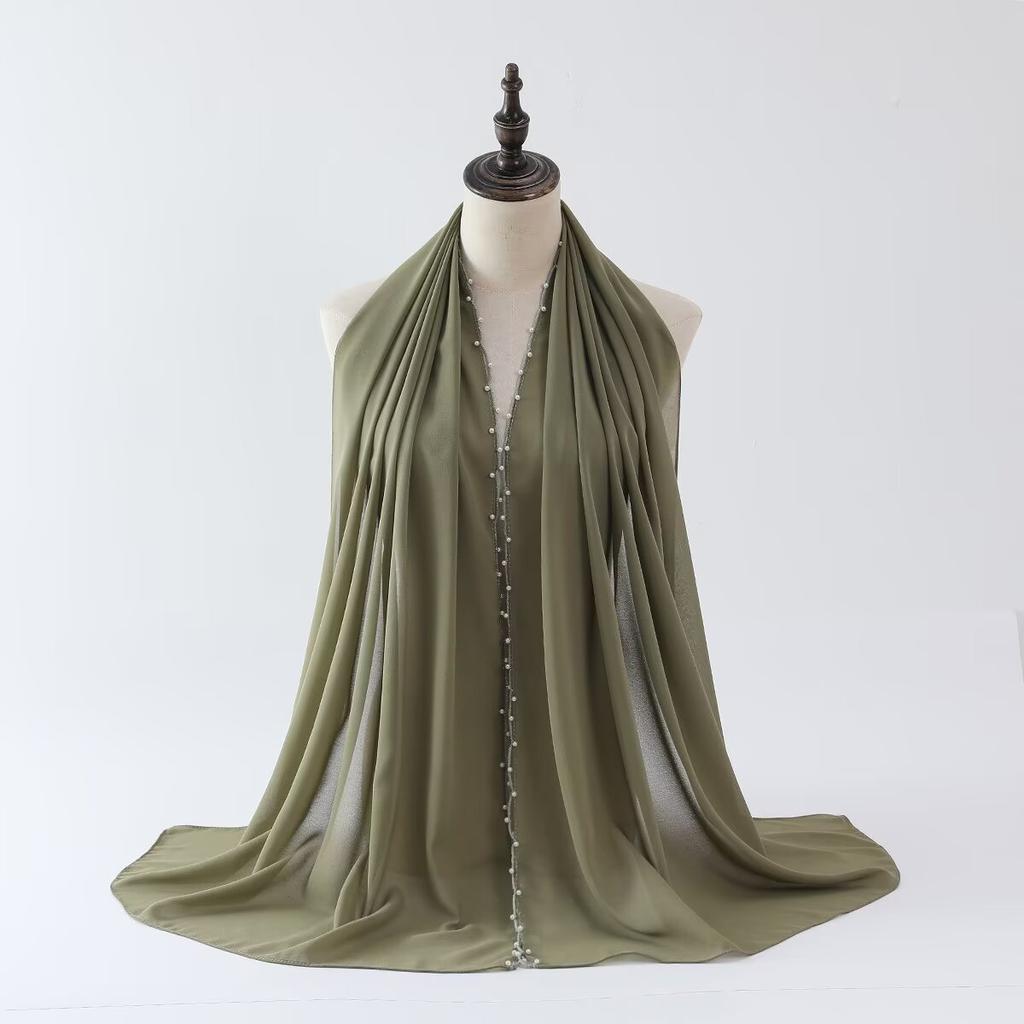 New pearl rope edge chiffon scarf women's shawl multi-functional shawl light and breathable headscarf veil