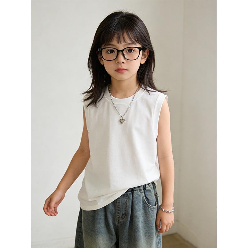 Unisex Kids' 100% Cotton Sleeveless T-shirt with Ribbed Cuffs, 200g 21s