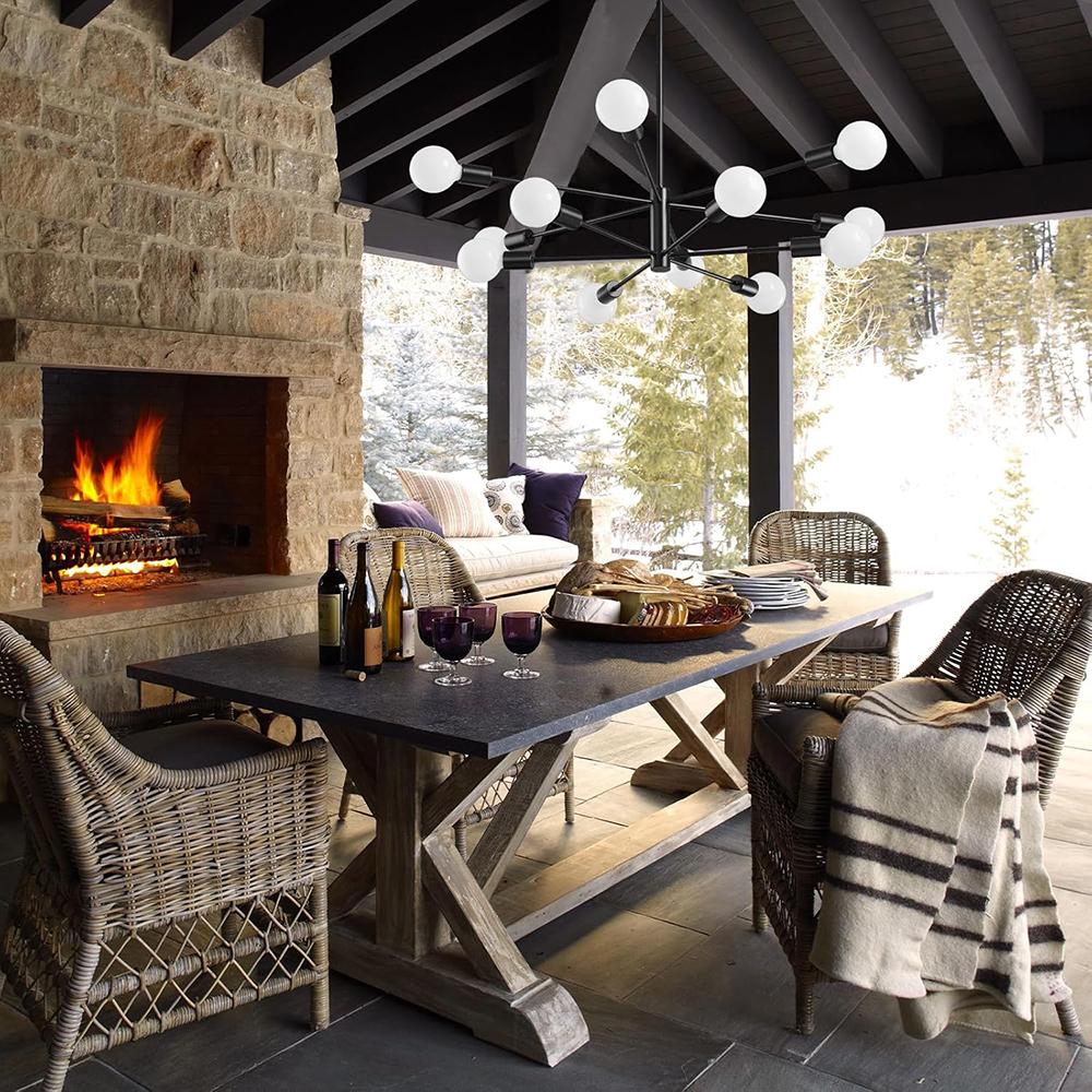 Moderní lustry Sputnik, 12žárovkové černé lustry do jídelny, výškově nastavitelné stropní svítidla, rustikální lustr pro kuchyňský ostrůvek