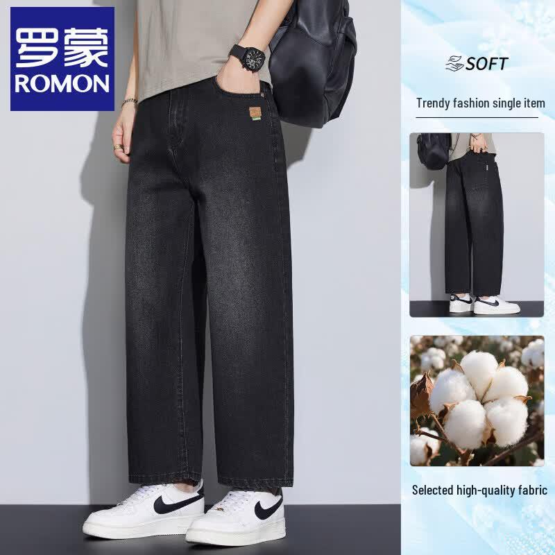 Romon Men s Summer Lightweight Vintage Wash Loose Straight Cropped Jeans 28