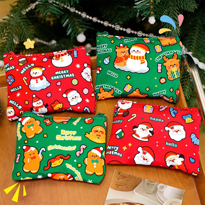 1/4Pcs Cute Mini Christmas Coin Purse Portable Lipstick Earphone Protector Cover Creative Cartoon Storage Bag Kids Gifts