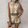 Women's Fashionable Casual Printed Bohemian Beach Vacation High-Waisted Sleeveless Top And Shorts Set