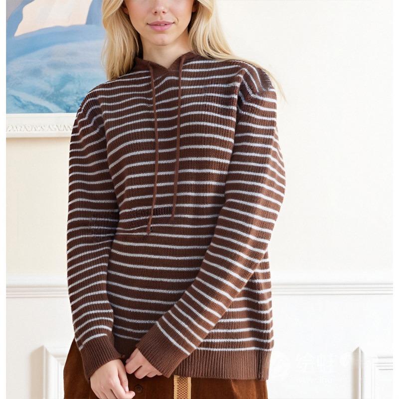 Hettegenser retrostripet pullover dame høst og vinter lat stil avslappet løs stor størrelse strikket genser