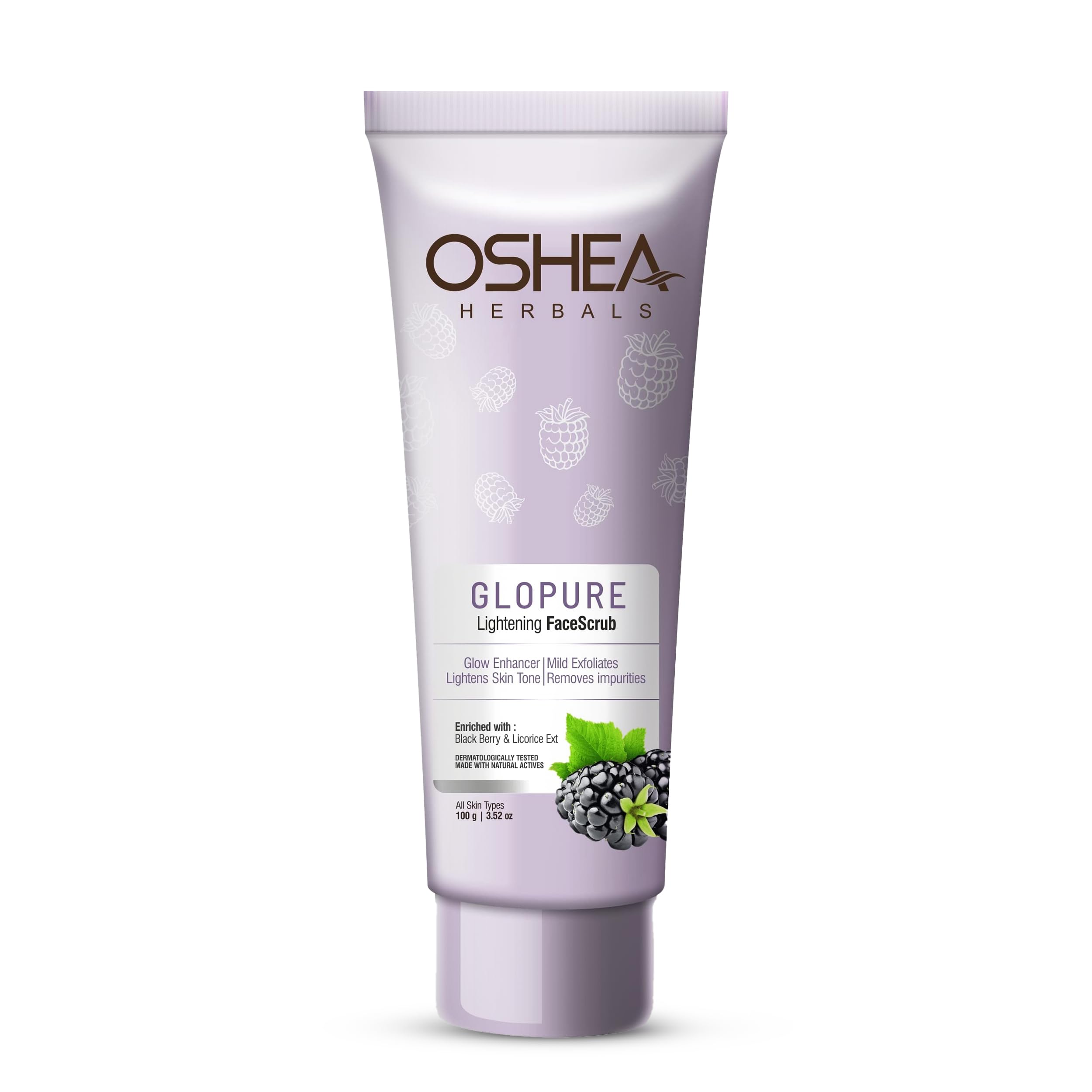 Oshea Herbals Glopure Осветляющий скраб для лица для всех типов кожи | Сияние, Отшелушивание и Удаление загрязнений | Обогащен экстрактом ежевики и солодки
