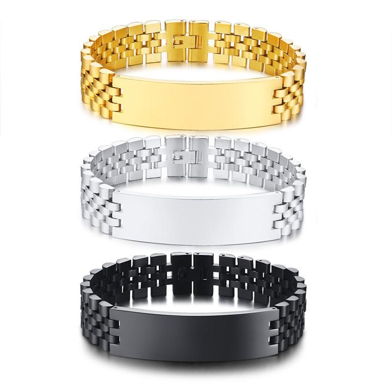 Mens Geometric Blank Titanium Steel Bracelet With Engraving Space Gold Black Tone Fashion OL Style Business Gift