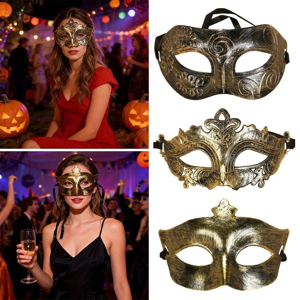 Retro Half-Face Party Masks Antique Silver Gold Burnished Finish Masquerade Mask Carnival Mask Unisex