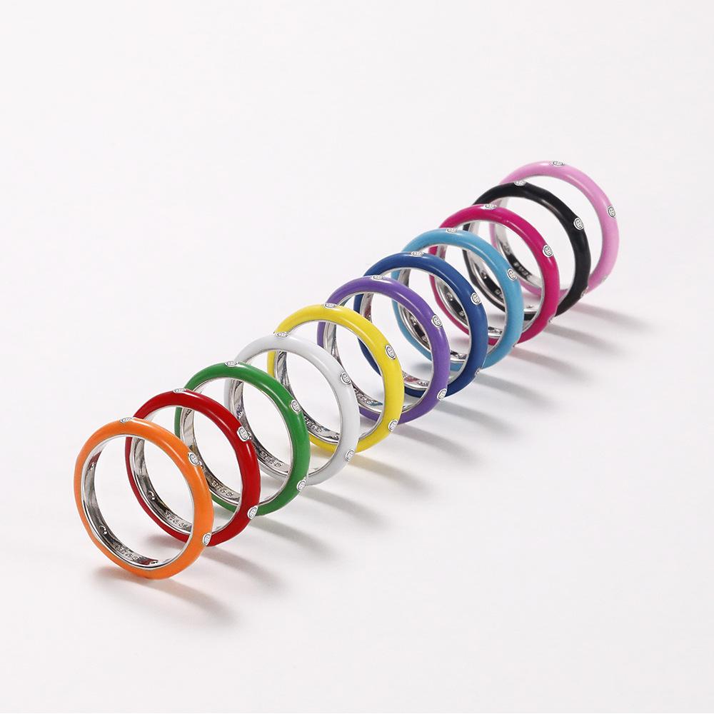 Summer Wind Enamel Dripping Oil Rainbow Ring, Minimalist Versatile Zircon Ring