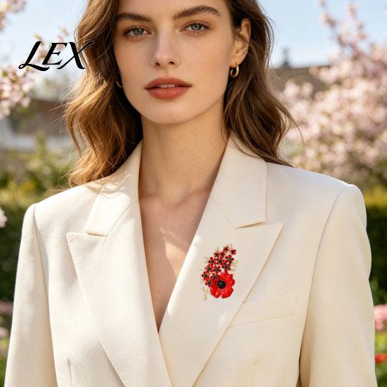 Victory Blossom Pin Never Forgotten Brooch, Red Flower Lapel Commemorative Blazer with Rhinestone, Alloy Memorial Badge Jewelry for Veterans
