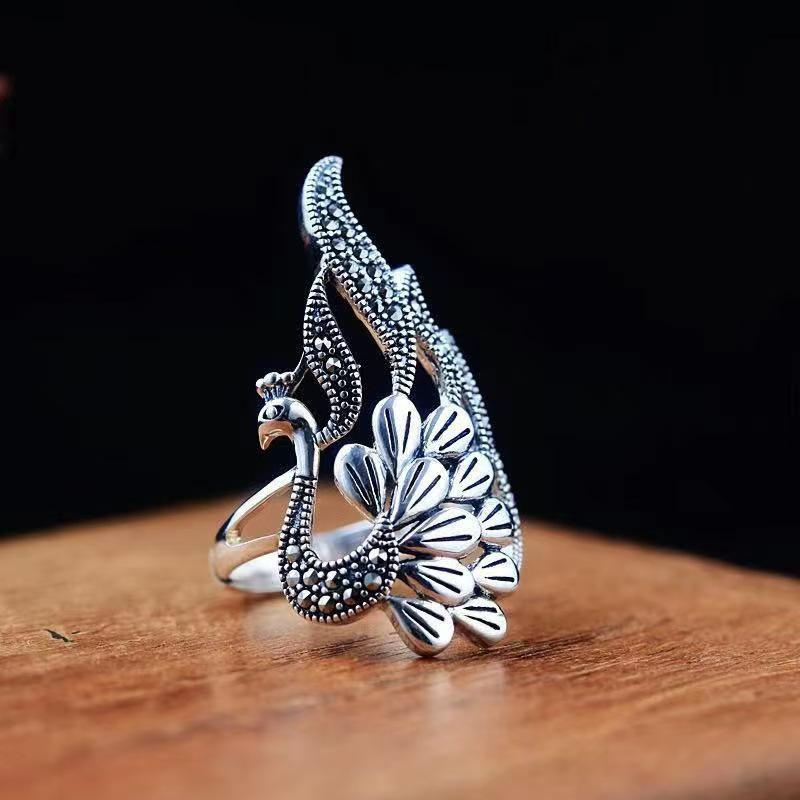 Men's Adjustable Ethnic Peacock Open Ring