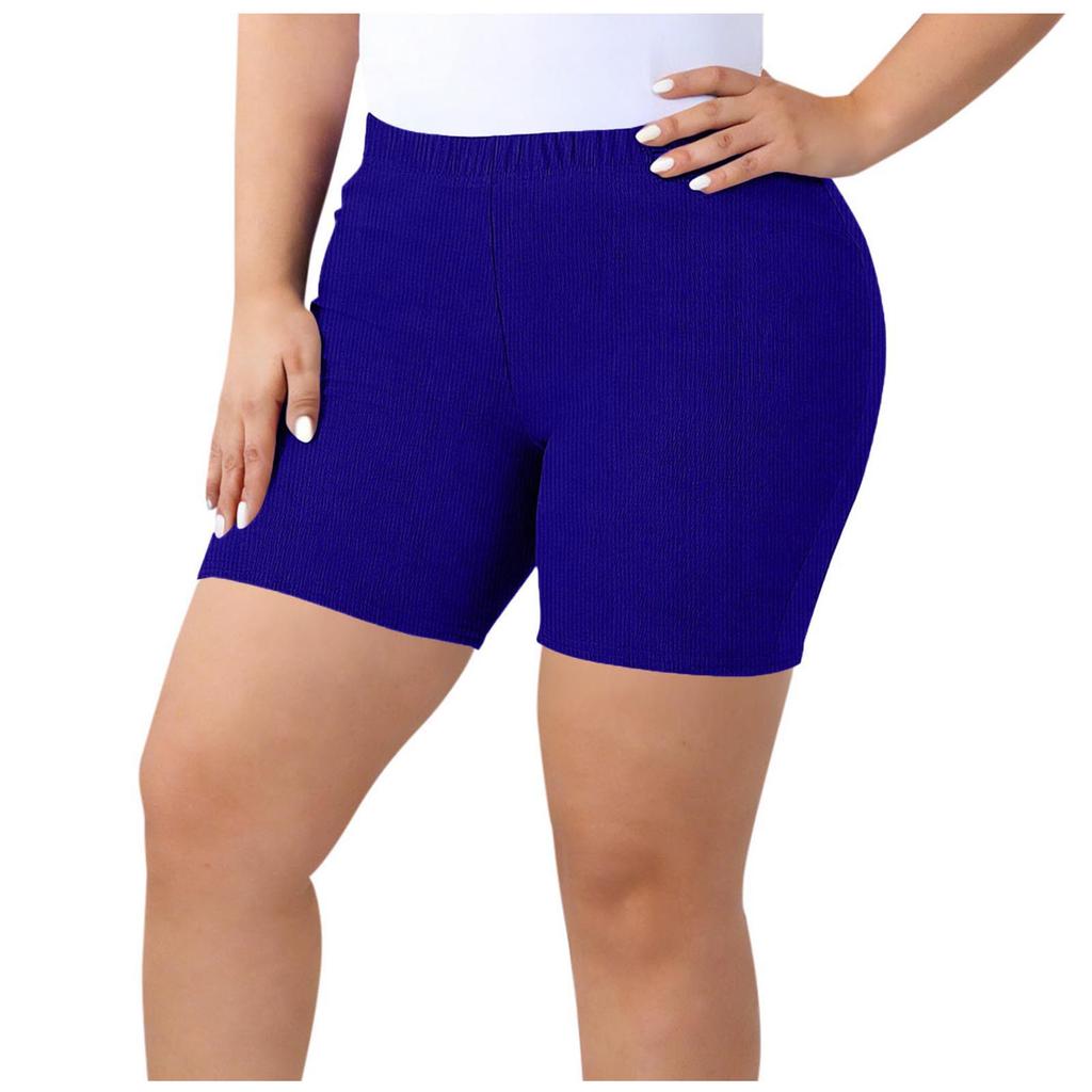 Plus Size Ribbed Knit High Waist Biker Shorts for Women Stretchy Elastic Waistband Comfortable Fit Casual Wear