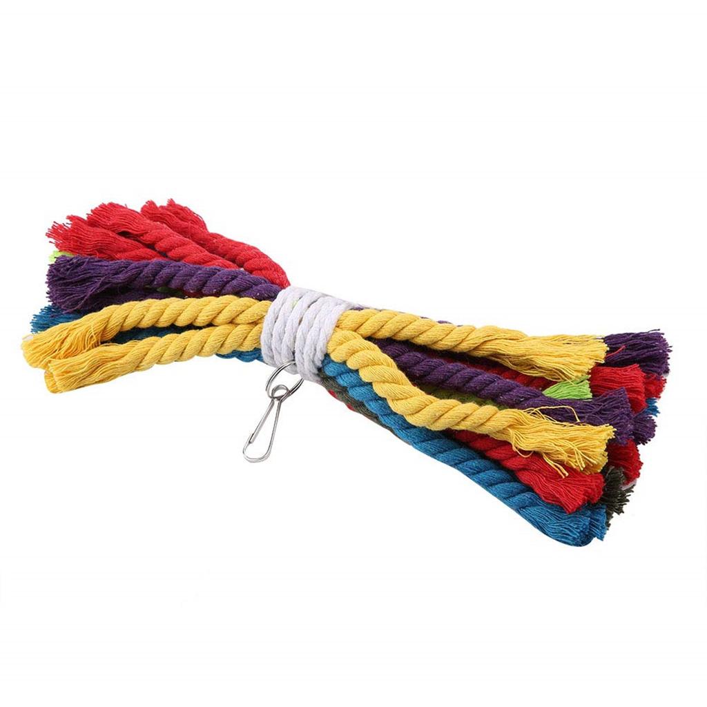 Hanging Bird Toy Rainbow Color Cotton Rope Chewing Toy for Parrots Mental Stimulation Birdcage Hanging Decoration