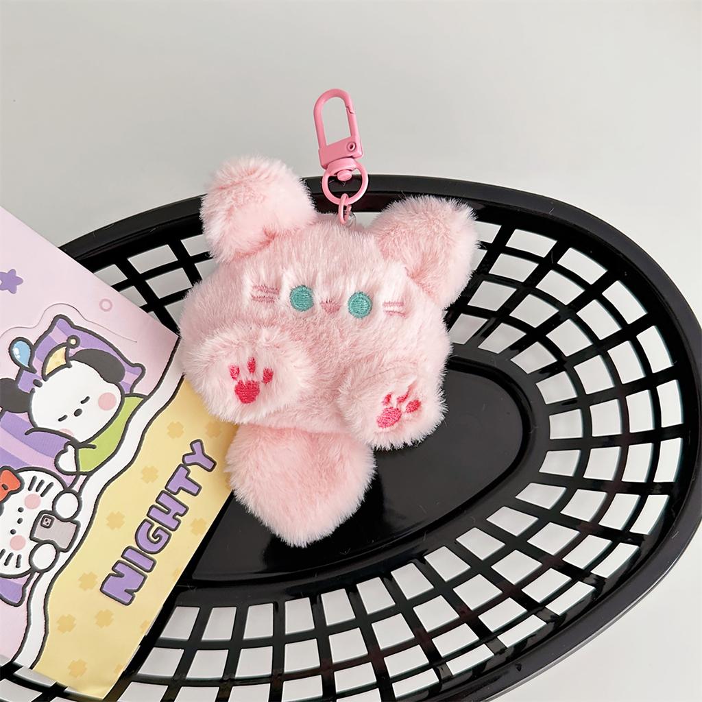 Cute Plush Long Tailed Cat Squeak Keychain Kawaii Cartoon Doll Toy Bag Pendant Key Ring Keyring Accessories For Women Girls