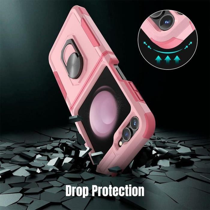 Coque pour samsung galaxy z flip 6 - rigide antichoc avec anneau support rose