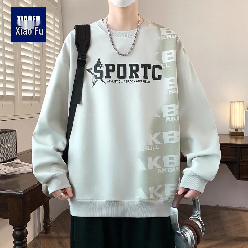Xiaofu Men s Letter Print Crew Neck Long Sleeve Sweatshirt 2XL