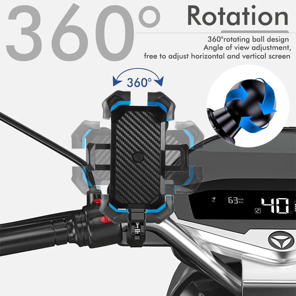 Bike Motorcycle Handlebar Phone Mount 360° Rotating Anti-slip Adjustable Cycling Cell Phone Holder Navigation Bracket