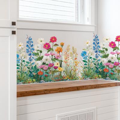 Watercolor Fresh Flower Bed Entrance Bathroom Background Wall Beautification Stickers
