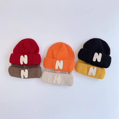Ins Children's Hat Korean Edition Autumn And Winter N Letter Stick Cloth Knit Hat Boys And Girls Cute Warm Wrap Head Wool Hat