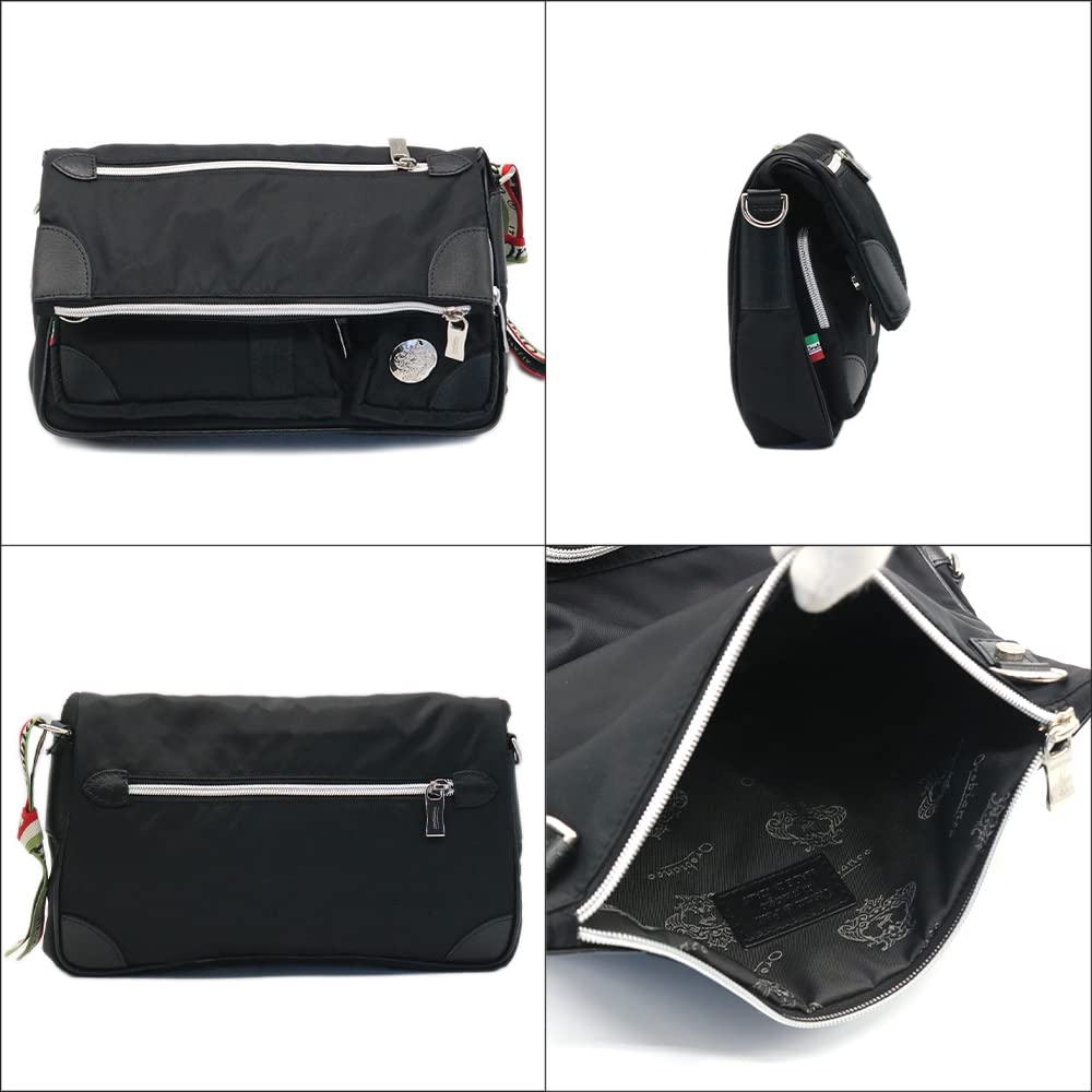 Orobianco Clutch Bag with Shoulder Made in Made of Limonta Genuine Leather and Brand Name CAMELOT-B (NERO/Black) Strap, 2-Way, Italy, Nylon, Nylon,