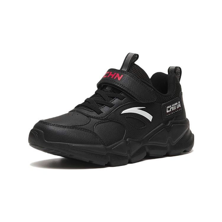 Anta Youth Leather Soft Candy Shock Absorption Non-Slip Wear-Resistant Low-Top Running Shoes Kids sneaker Black 312245596N-5