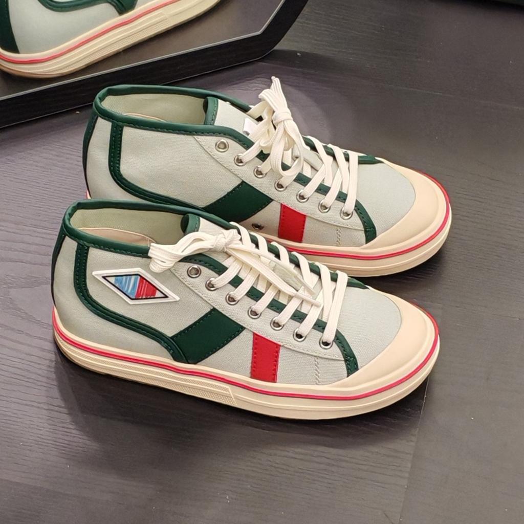 2025 spring and summer new leather color matching high-top canvas shoes women's retro versatile board shoes casual sports couples shoes tide