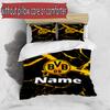 Juego de funda nórdica de 3 piezas (1 funda de edredón + 2 fundas de almohada, sin núcleo), Juego de Ropa de Cama con Patrón de Borussia Dortmund y Nombre Personalizado, Regalo de Decoración para Dormitorio del Hogar