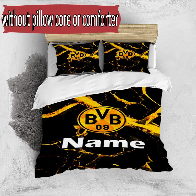 Juego de funda nórdica de 3 piezas (1 funda de edredón + 2 fundas de almohada, sin núcleo), Juego de Ropa de Cama con Patrón de Borussia Dortmund y Nombre Personalizado, Regalo de Decoración para Dormitorio del Hogar