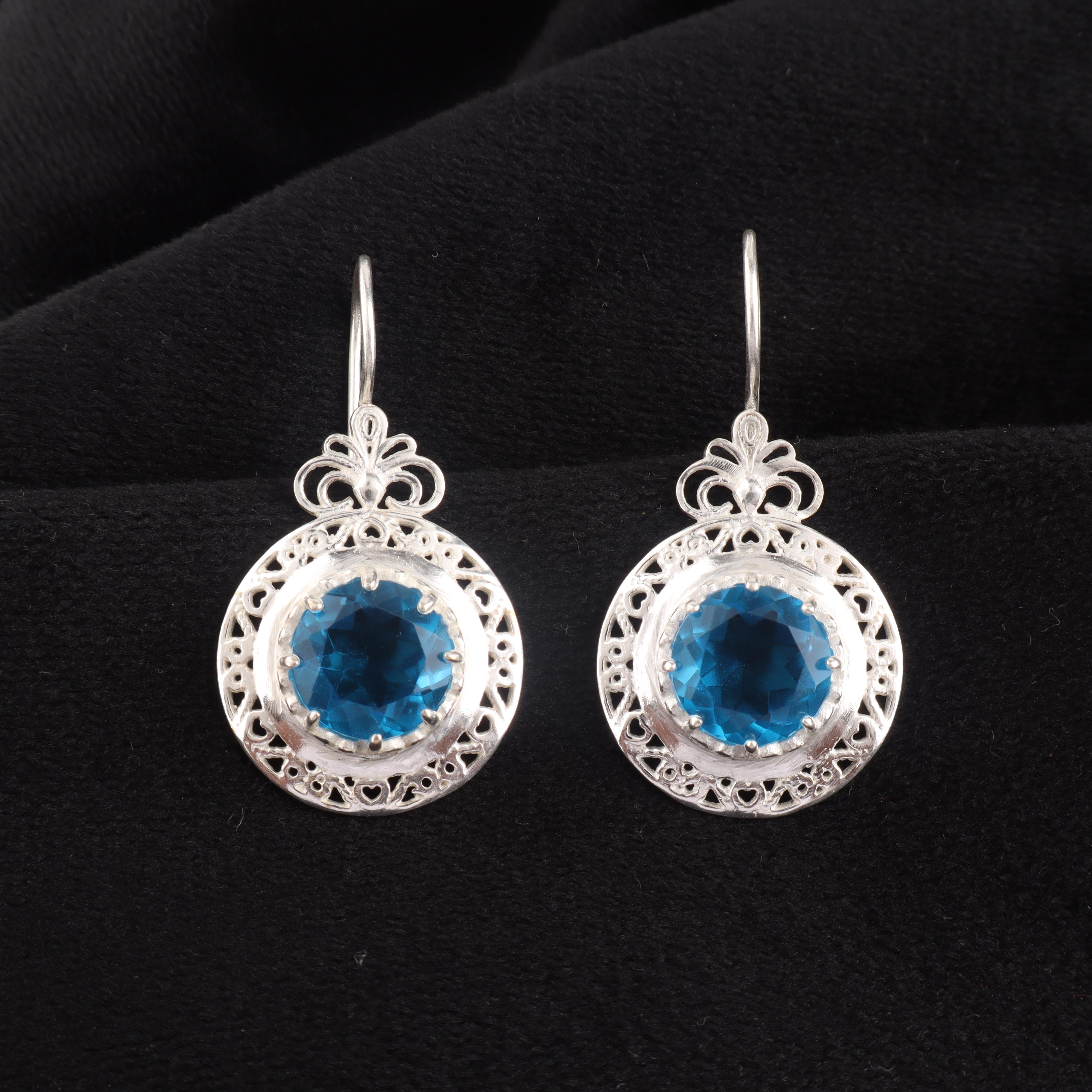 

Swiss Blue Topaz Gemstone Silver Earring 1.5 , 925 Sterling Silver Jewelry, December Birthmonh Jewelry, Blue Topaz Round Earring For Her CE-25-7