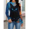 Women's Top Artistic Black Cat Print Long Sleeve T-Shirt