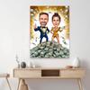 Funny Couple Cartoon Portrait Poster Money CEO Caricature Prints Big Boss Personalized Gift Businessman Office Wall Art Canvas