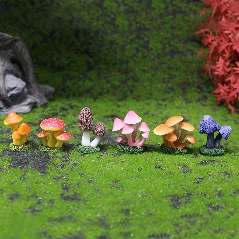 3pcs Mini Resin Mushroom Figurine Fake Mushroom Miniatures Micro Landscape Fairy Garden Terrarium Decorations Desktop Ornament
