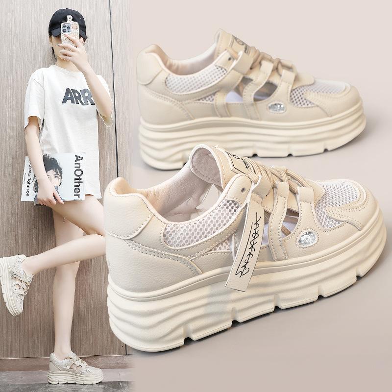 Fashion Womens Shoes 2025 Summer Hollow Mesh Platform Sneakers Heightened Fashion Versatile Casual Shoes Womens Sandal Large Size 35-42