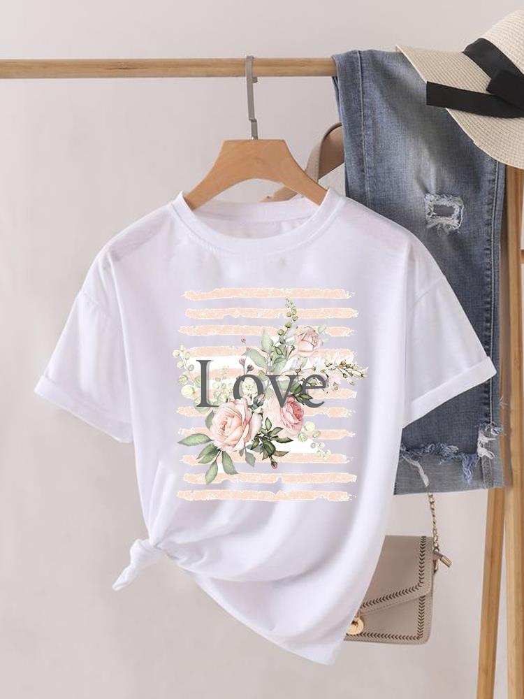 (Asian Size) Lady Clothing o-neck T Shirt sweet butterfly style Printed Female Top Casual Fashion Women Graphic Tee Short Sleeve T-shirts