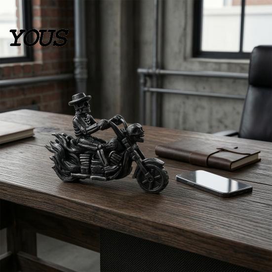 Motorcycle Enthusiast Presents Gothic Skeleton Rider Figurine, Vintage Biker Skull Statue, Figurines Halloween Tabletop Decor Ornament, Gift