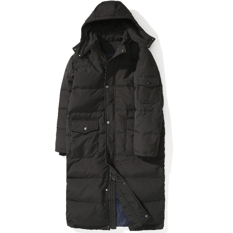 Men's Plus Size Autumn Winter Plush Thick Casual Versatile Stand Up Collar Long Over The Knee Warm Windproof Zipper Jacket Hooded Warm Loose Jacket