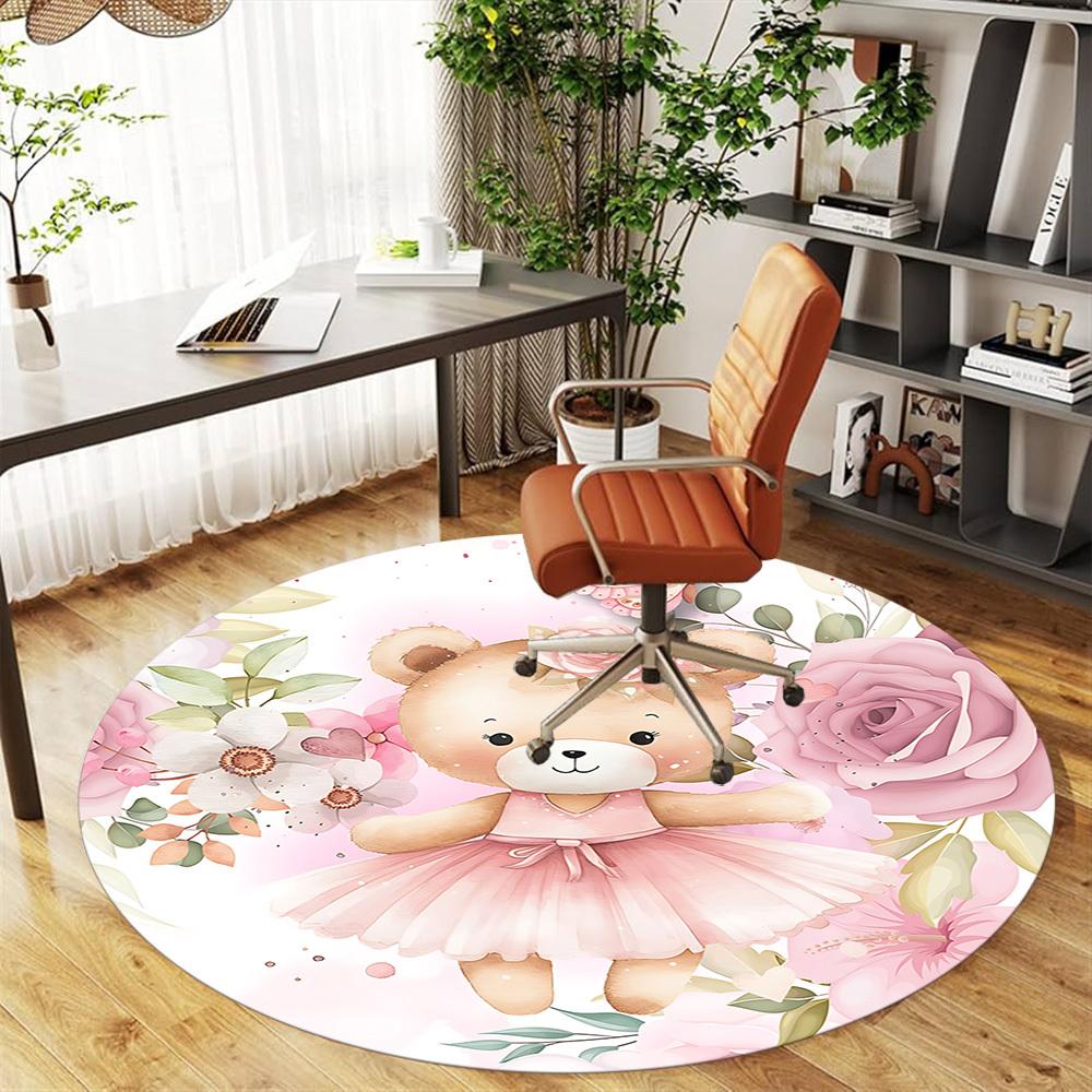 1 Stück Bär, Blumen Runde Stuhlmatte Teppich - Rutschfest, Fußmatte für Büro, Schlafzimmer und Innenraumdekoration c1125184