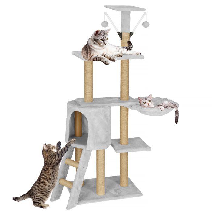 Arbre à chat - Springos® - 136 cm - Maisonnette - Berceau - 2 pompons de jeu