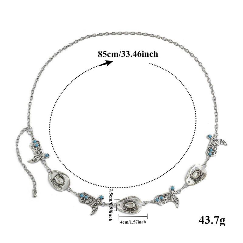 Korean-Style Denim Hat Boots-Inspired Faux Turquoise Waist Chain Rendy Fashionable Niche Retro Body Chain Waist Chains