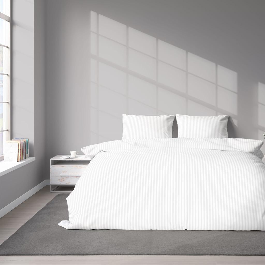 Satin bedding set 220x200 smooth striped premium white