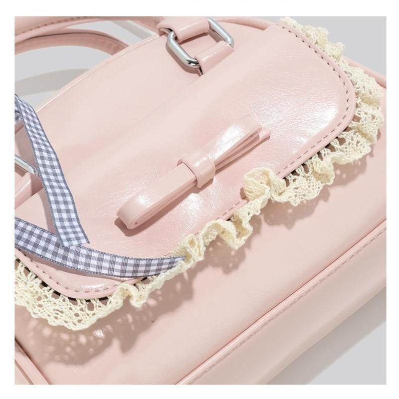 JIAERDI Süße Niedliche Rosa Umhängetasche Damen Harajuku Spitze Schleife Schicker Griff Boston Umhängetaschen Damen Retro Bowlingtasche Y2k