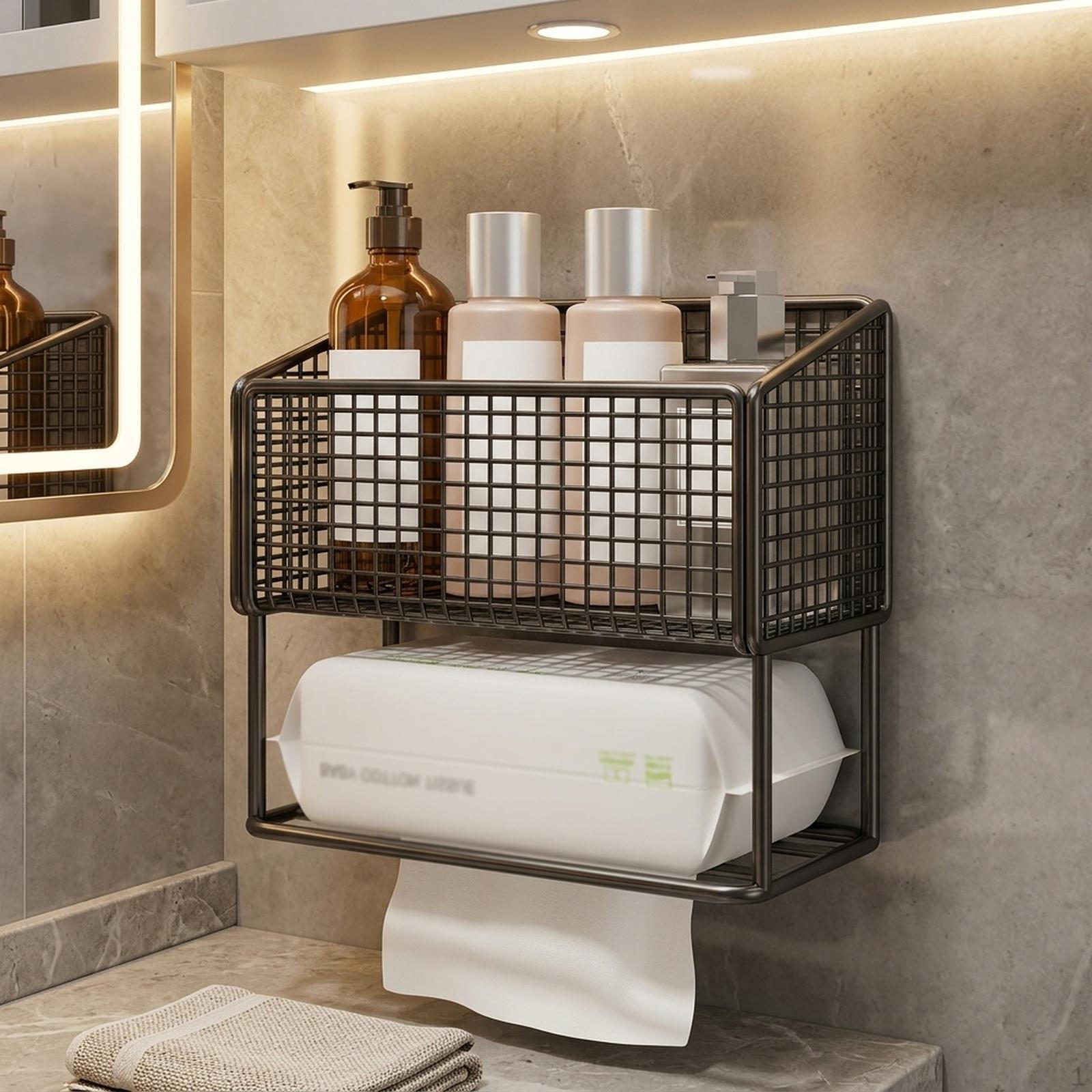 

Storage Basket Rack Organizing Toilet Shelf Wall for Kitchen Dorms Household Laundry чорний
