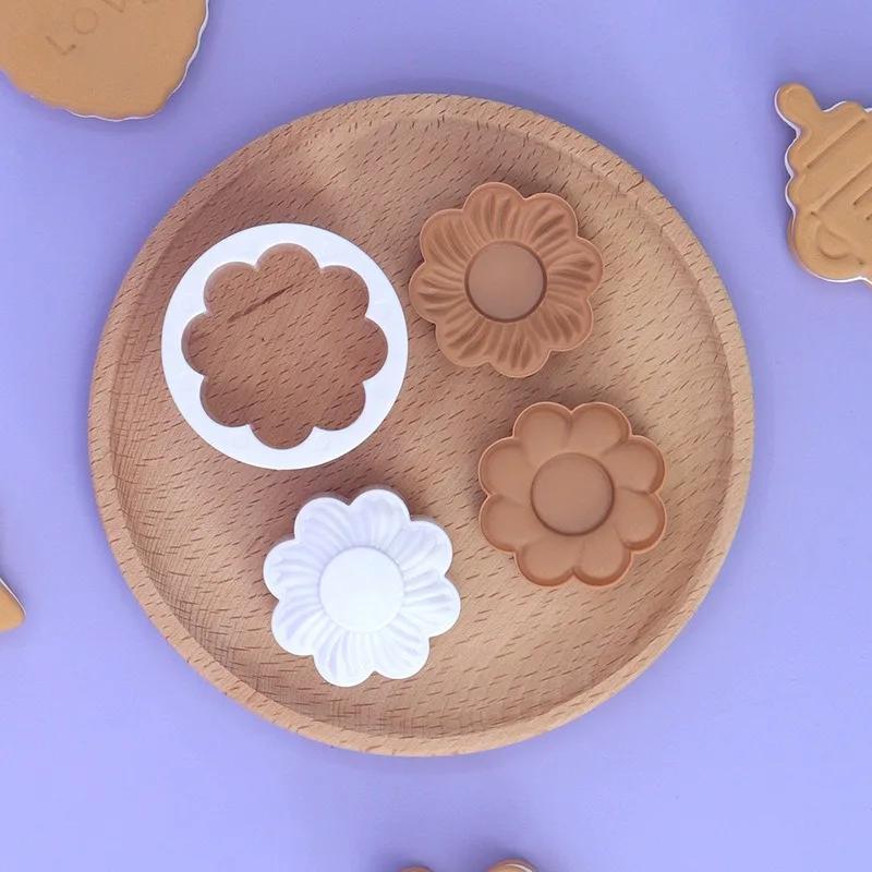 Pressable Fondant Stamp New Year Cake Decor Baking Supplies Chocolate Sandwich Cookies Flowers Cookie Cutter Biscuit Mould