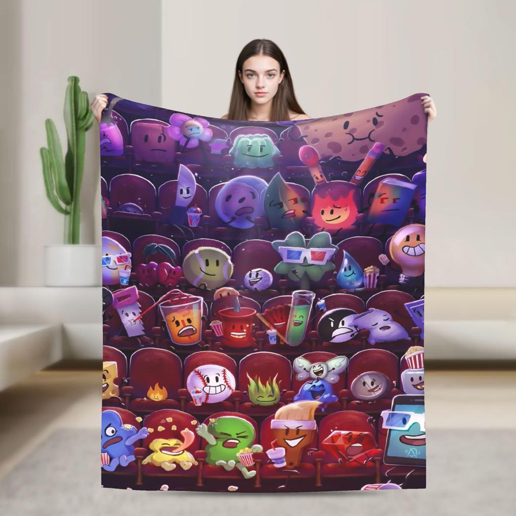 Two BFDI Cartoon Animated Blanket Flannel Novelty Warm Throw Blanket for Home Decoration