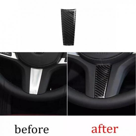 Real Carbon Fiber Cover Trim Steering Wheel Sheet Panel 2018-22 For BMW 5 Series