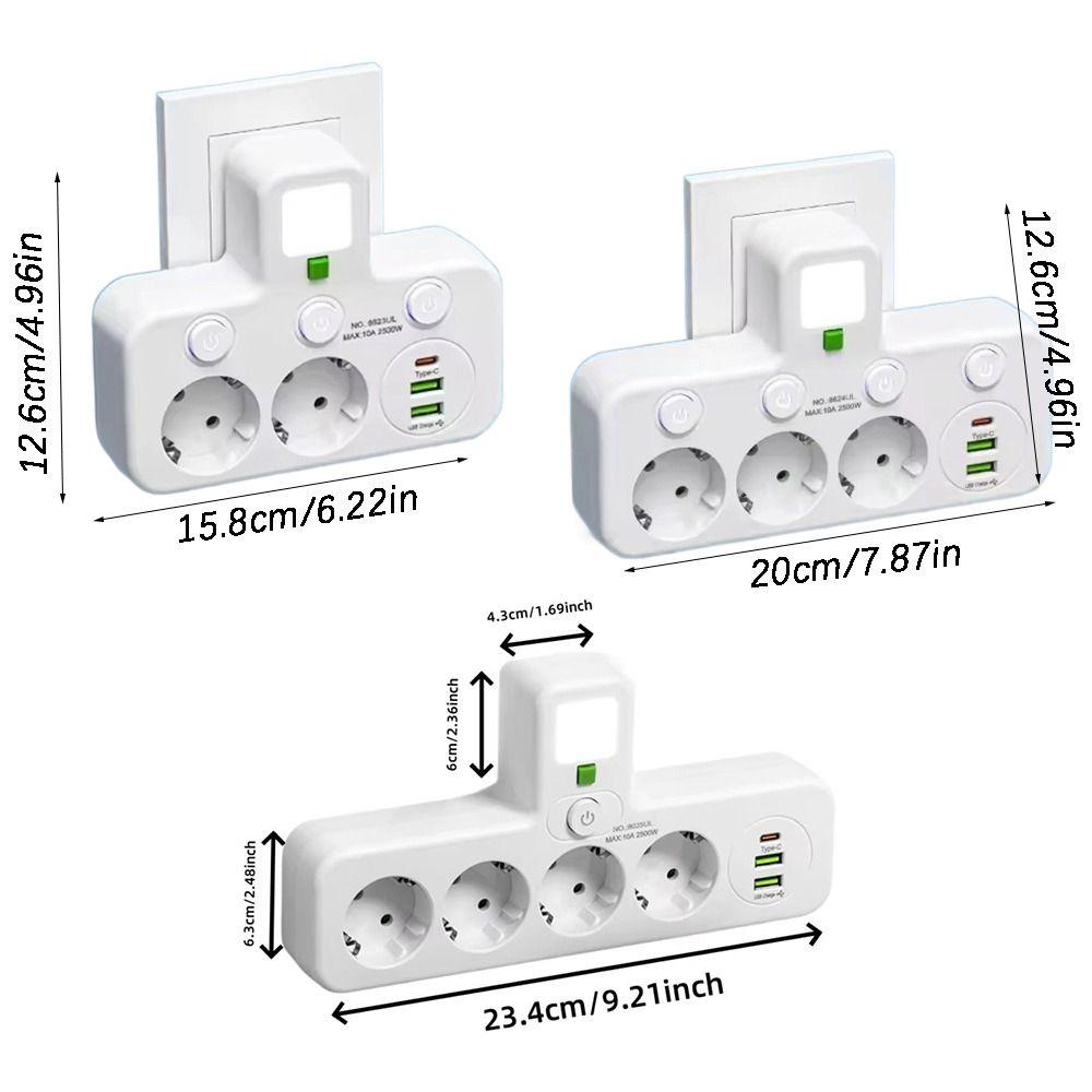 Wall Mounted Wall Power Socket 2/ 3 / 4 Plugs Power Strip Durable EU Plug Outlet  Home Offices