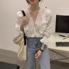 Court style shirt women's 1116 spring and autumn Korean fungus lotus leaf edge design sense lace splicing French collar top